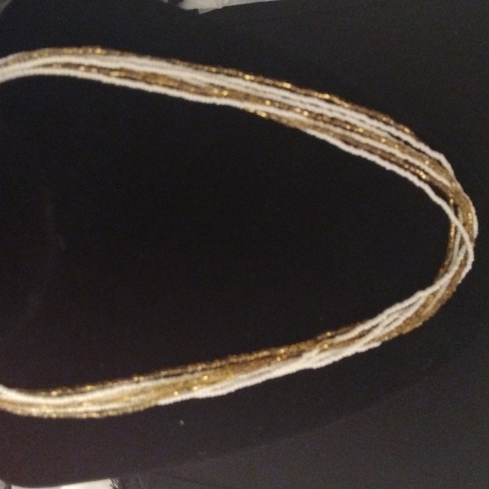 Vintage Multi Strand Gold & White Seed Bead Necklace